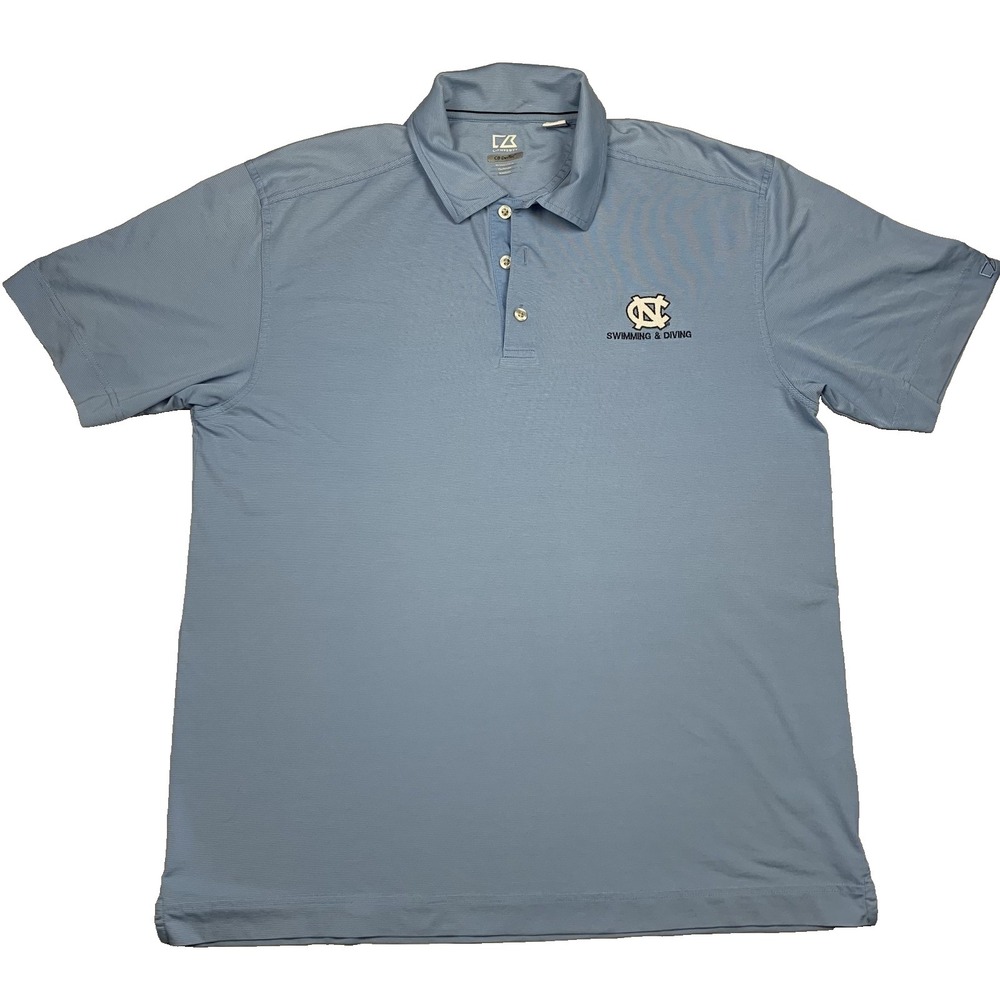 UNC Tar Heels Polo Shirt Mens XL Blue Cutter & Buck Swimming Diving DryTec NC‎